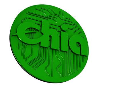 Green chia coin isolated on white background. Chia eco crypto currency. 3D renderingの写真素材