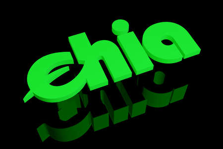 Green chia coin logo with reflection on black background. Chia eco crypto currency, 3D renderingの写真素材