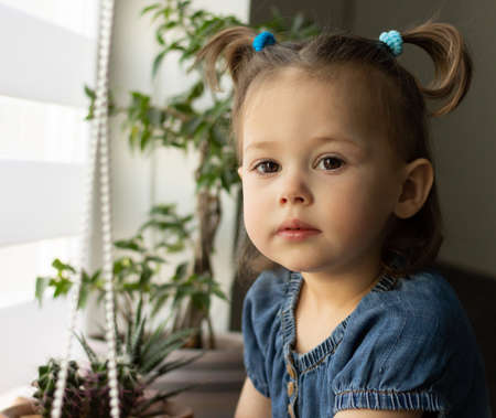 Little cute girl 1-3 near the window
