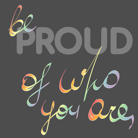 Vector sticker on LGBT topic with trendy handwritten rainbow coloured letters on contrasting dark background for illustration of lgbt pride. Vector illustration of gay community pride conceptのイラスト素材