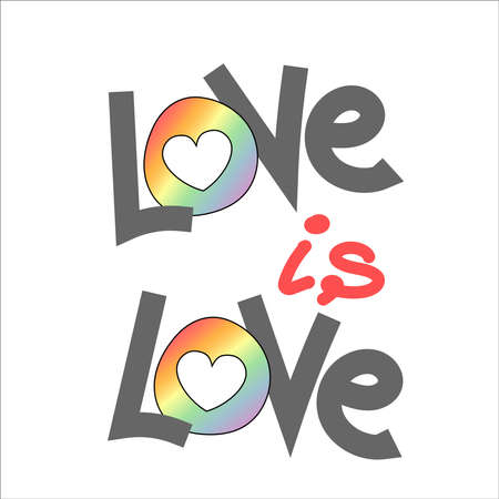 Vector sticker on LGBT topic using trendy lettering text design and concept of lgbt love expressed in colorful rainbow design on white background. Vector illustration of gay community pride conceptのイラスト素材