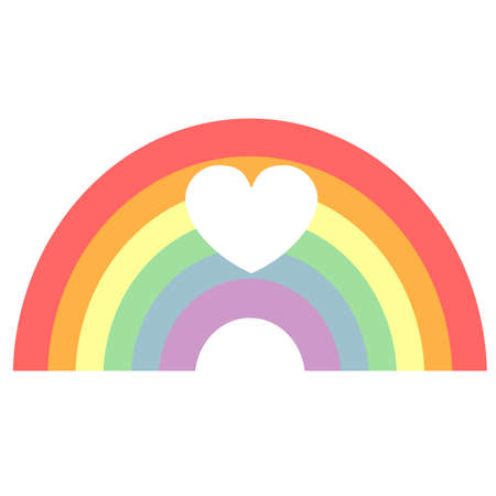 Minimalist vector sticker, label or icon on LGBT topic using rainbow and heart on white background for illustration of lgbt love concept. Vector illustration of gay community pride conceptのイラスト素材