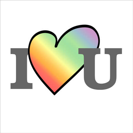 Minimalist vector sticker on LGBT topic using letters and concept of love in heart-shaped form made in colorful rainbow design. Vector illustration of gay community pride conceptのイラスト素材