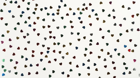 Small colorful paper foil hearts on white background. Decorative foil and paper elements for art...