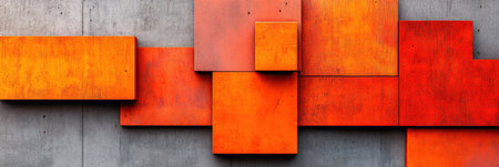 This artwork features a stunning arrangement of geometric shapes in bronze and copper on a concrete background creating a captivating effect with space for text or branding.の素材