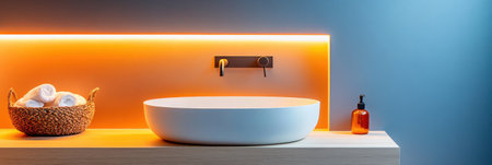 This small bathroom showcases a floor mounted filtration system beside a modern sink. The bright lighting enhances the clean lines emphasizing the practical yet stylish design of the space.の素材