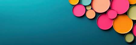 Circular and rectangular cutouts in neon pink green and yellow create an overlapping pattern.の素材