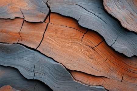 Macro shot reveals the stunning texture of ancient tree bark showing deep grooves rich patterns and natural hues. The details highlight the beauty of nature and its timeless craftsmanship.の素材
