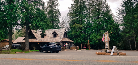 Classic american roadhouse diner rest house in the woodsのeditorial素材