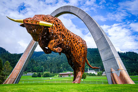 statue of a bull on the red bull ring, spielberg circuit, notably receiving the grand prix of...