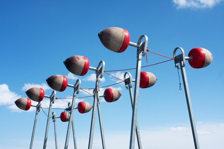raised up for winter buoys to stabilize the pier for boatsの写真素材