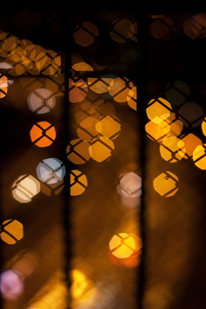 focus light street lamps and other lights of the big city as seen from aboveの写真素材