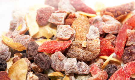 Dried fruits, wrinkled, colorful, sugar-coatedの写真素材