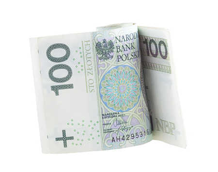 Polish one hundred zlotys on a white backgroundの写真素材