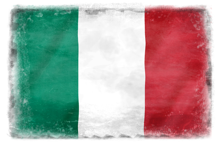 Italian flag with traces of use in battle and destruction from difficult warfareの写真素材
