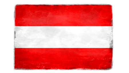 Austrian flag with traces of use in battle and destruction from difficult warfareの写真素材