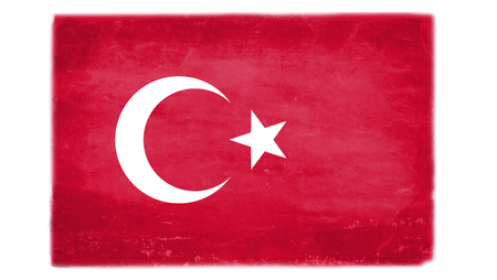 Turkish flag with traces of use in battle and destruction from difficult warfareの写真素材