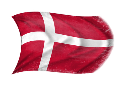 The flag of Denmark waving from the wind, proudly fluttering in the windの写真素材