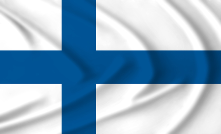 The flag of Finland waving from the wind, proudly fluttering in the windの写真素材
