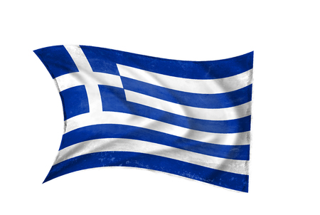 The Greek flag waving from the wind, proudly fluttering in the windの写真素材
