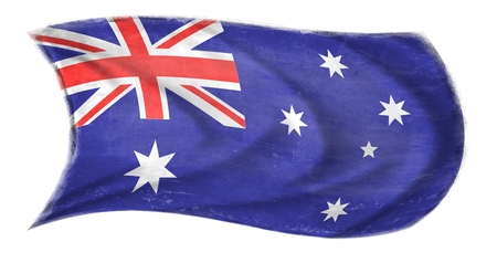 Australian flag waving from the wind, proudly fluttering in the windの写真素材