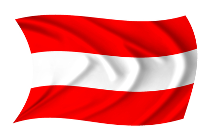 The Austrian flag waving from the wind, proudly fluttering in the windの写真素材