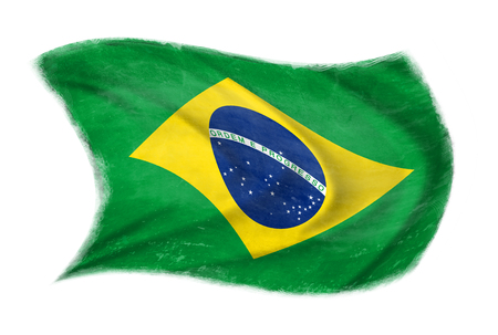 The Brazilian flag waving from the wind, proudly fluttering in the windの写真素材