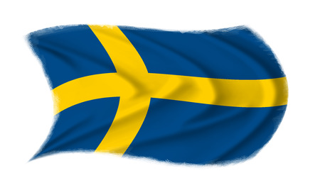 The Swedish flag waving from the wind, proudly waving in the windの写真素材