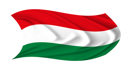 The flag of Hungary waving from the wind, proudly fluttering in the windの写真素材