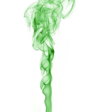 Green, twisted smoke on a white backgroundの写真素材
