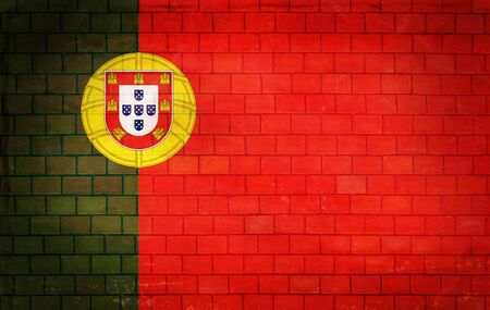 Portuguese flag painted on an old brick wallの写真素材