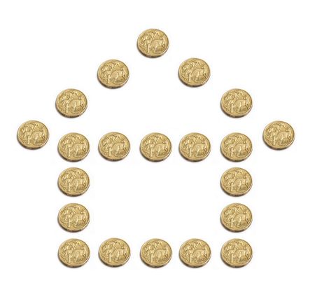 The outline of a house built from Australian one dollar coins