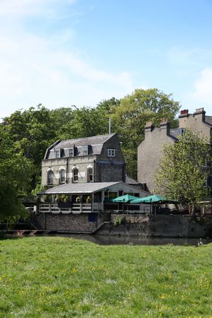 Traditional stone riverside pub in Cambridge England