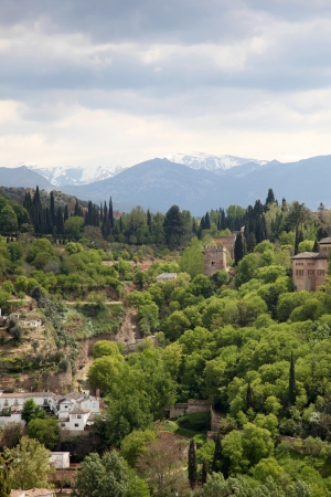 View of the mountain side adjacent to the famous Alhambra, Granada, Spain.の写真素材