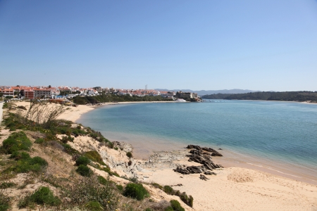 The beautiful  Mira River at Vila Nova de Milfontes. This Portuguese riverside town is a popular tourist destination on the Atlantic Coast.の写真素材