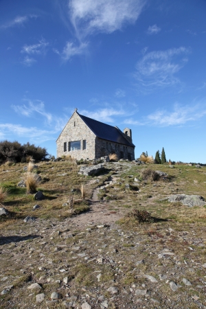 This iconic stone church is located on the shores of Lake Tekapo in New Zealandの写真素材