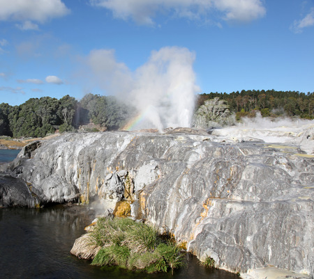 Pohutu and Prince of Wales geysers  Rotorua New Zealandの写真素材