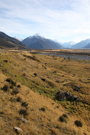 Mount Cook New Zealand across the valley from Mount Cook Road - Canterbury New Zealandの写真素材