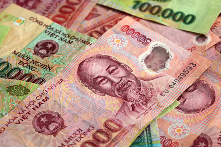 Vietnamese money featuring the national hero Ho Chi Minh.の写真素材