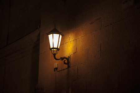 lantern wall in historic townの写真素材