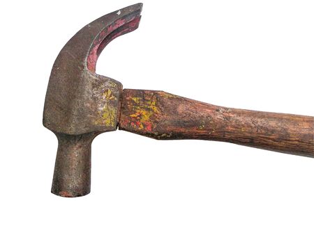 Rusty old hammer isolated over white.の写真素材