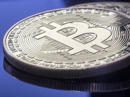 Gold Coin Bitcoin On Dark Background. Crypto currencyの写真素材