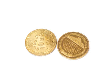 Macro photograph of a bitcoin coin. Concept of the futureの写真素材