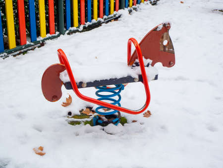 Snow-covered park in freezing winter. Winter conceptの写真素材