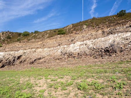Reservoir with drought at the Star Bridge. Concept of climate changeの写真素材