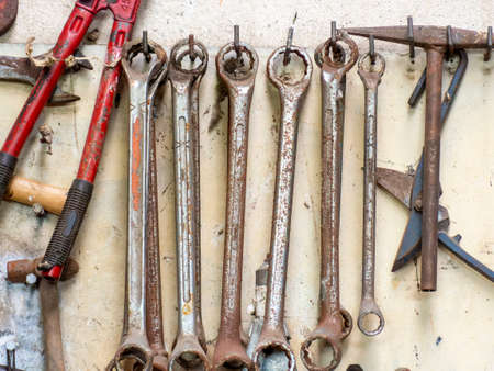 a lot of rusty antique tools. Age conceptの写真素材