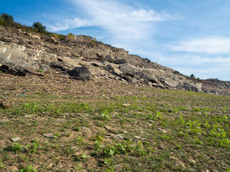 Reservoir with drought at the Star Bridge. Concept of climate changeの写真素材