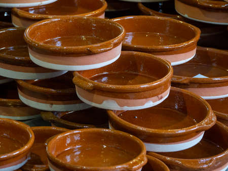 Pottery vases on shelf. Artisan handmade productsの写真素材