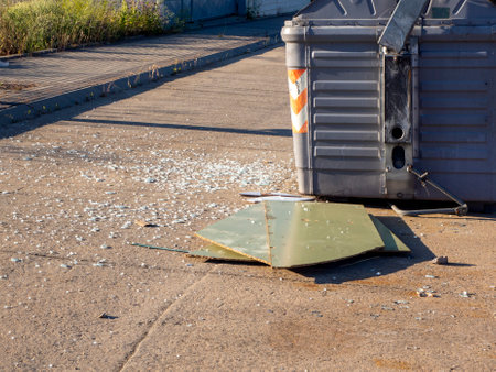 Overflowing garbage container on a street. Recycling conceptの写真素材