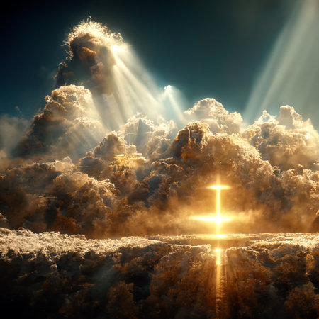gates of heaven with rays of God's light coming out of paradise GENERATIVE AI, GENERATIVE, AI. high quality illustrationの素材